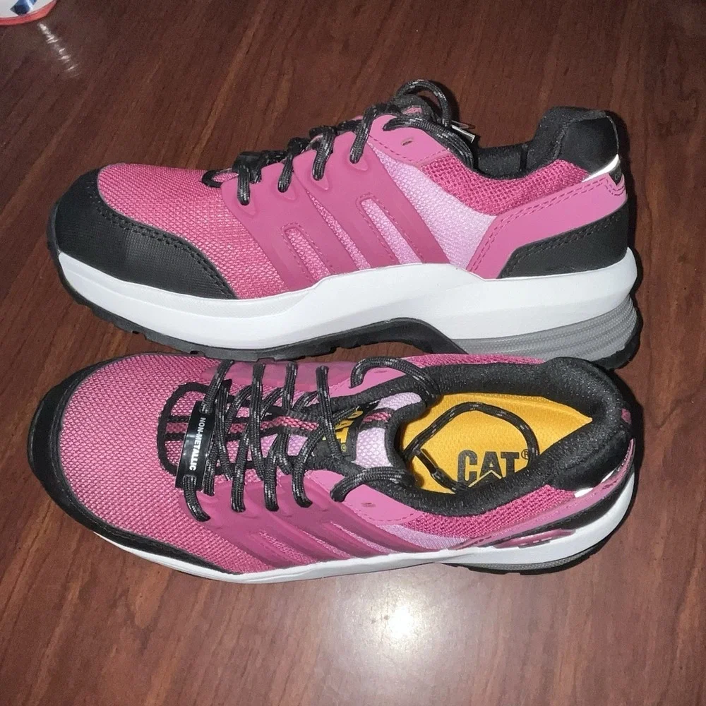 Women's Sz 7W Cat Streamline Composite Toe Shoe Pink & Black Tennis Shoes‎